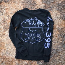 Youth long-sleeve black cotton tee w/ color logos (white, purple or pink)
